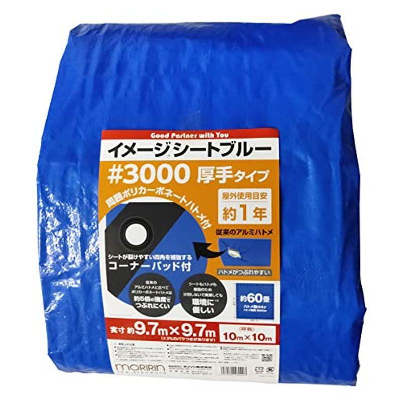 モリリン　ブルーシート　イメージシートブルー　#3000　ポリカーボネートハトメ　10m×10m　厚手　1枚入　使用目安約1年