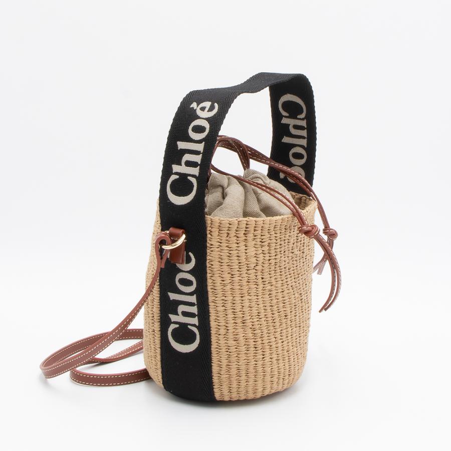 クロエ CHLOE スモールバスケットバッグ WOODY ウッディー フェアトレードペーパー CHC23AS381L18 915 BLACK&BEIGEの画像