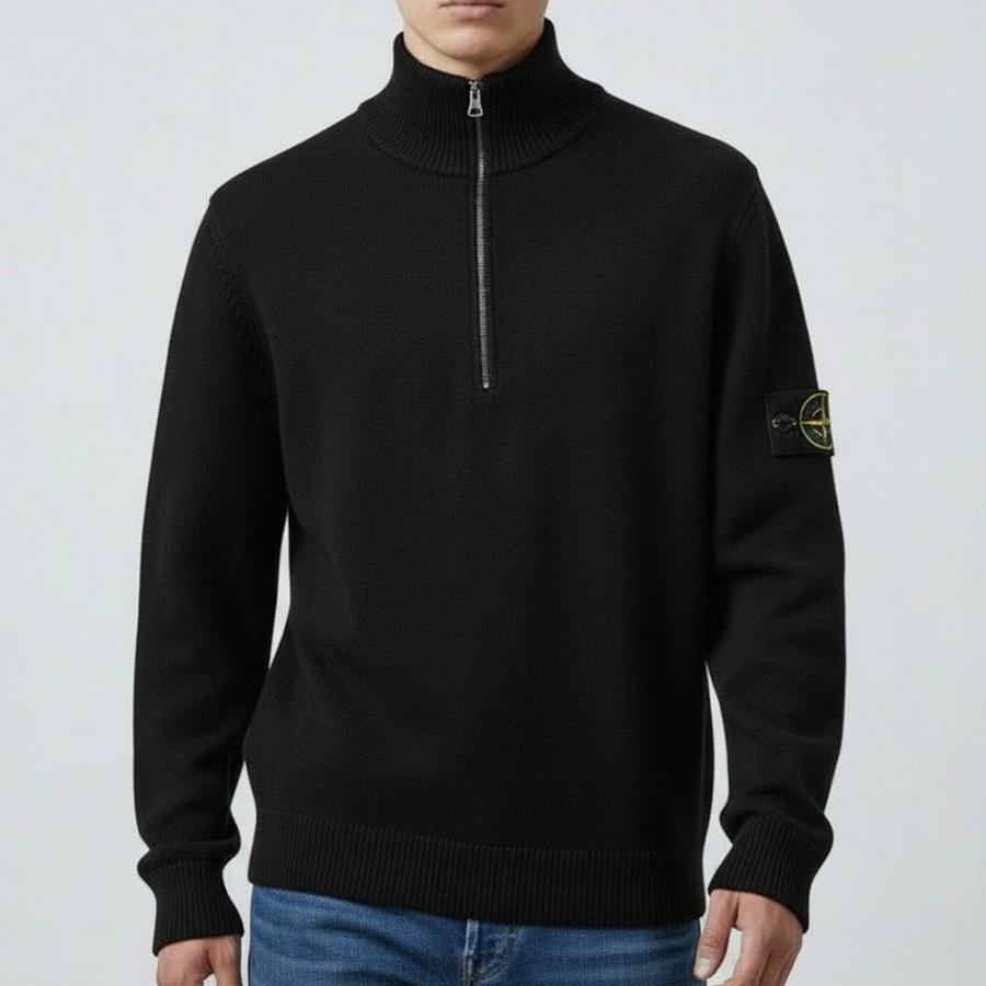 STONE  ブラック ハーフジップニット STONE ISLAND（ストーン アイランド） メンズ ハーフジップニット