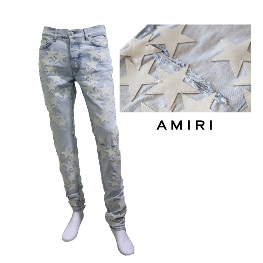 AMIRI AMIRI アミリ メンズ ダメージデニム ブルー レザー AMIRI AMIRI アミリ メンズ ダメージデニム ブルー レザー