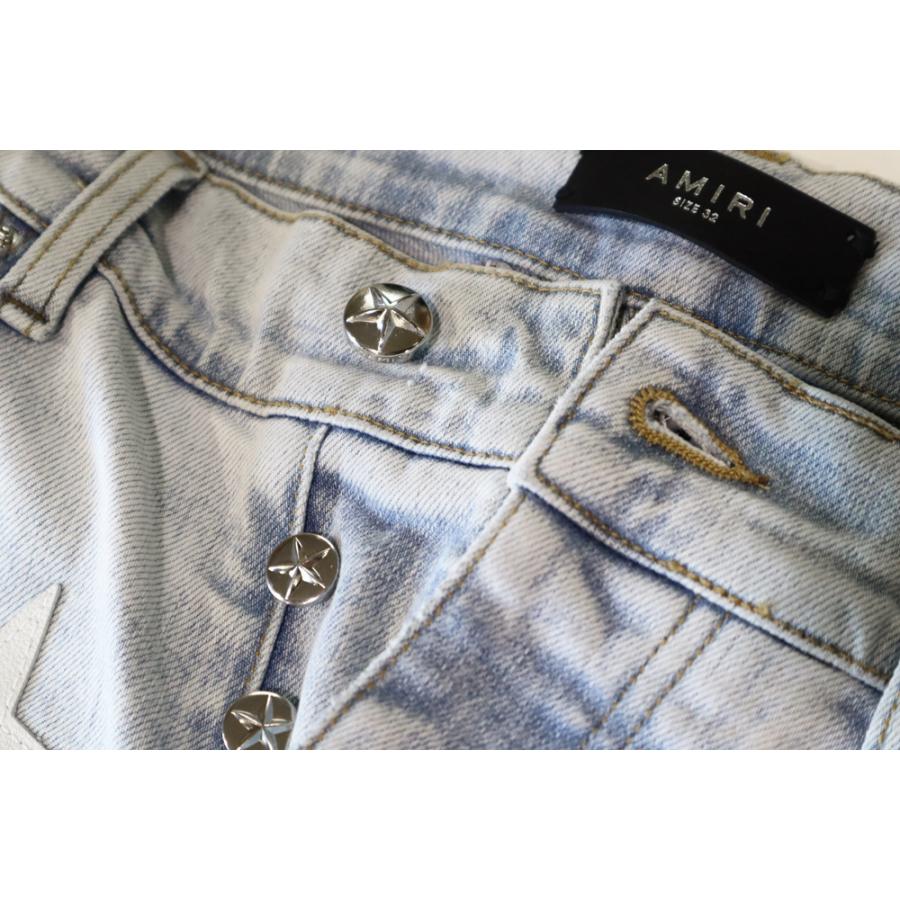 AMIRI AMIRI アミリ メンズ ダメージデニム ブルー レザー AMIRI AMIRI アミリ メンズ ダメージデニム ブルー レザー