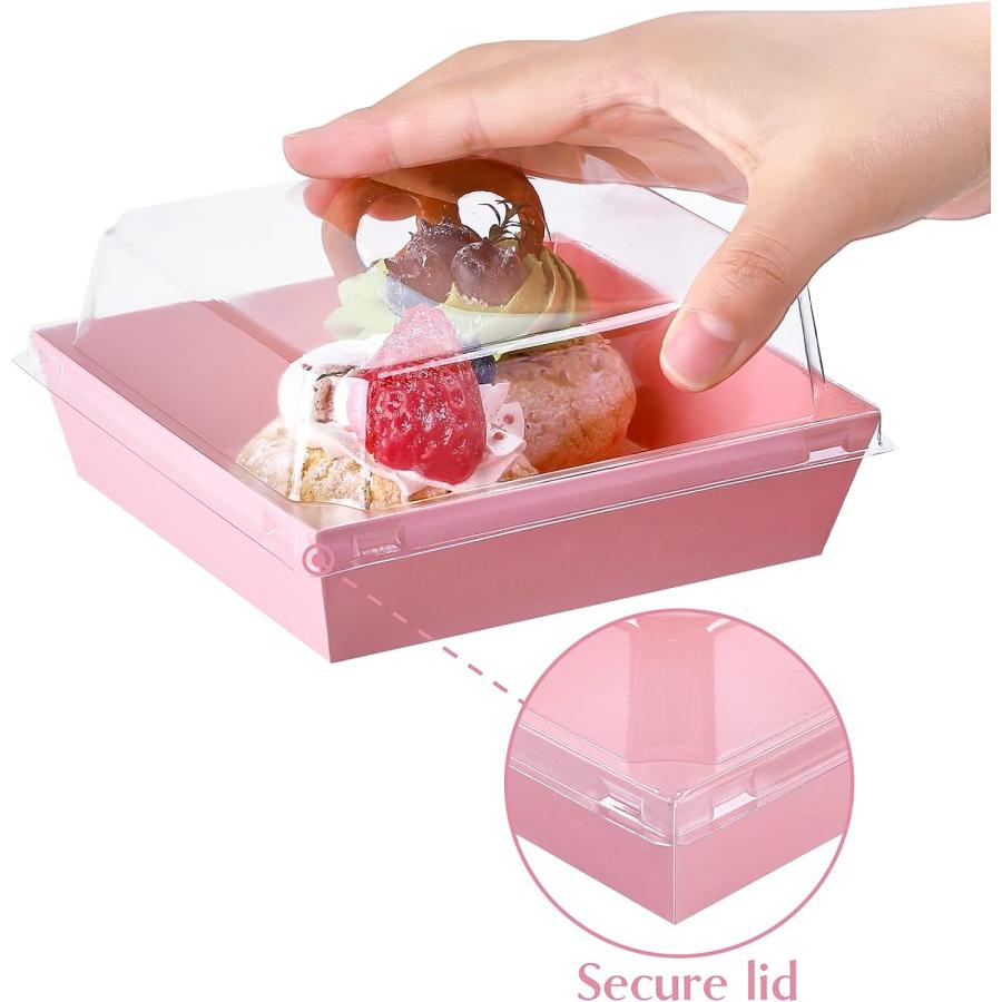 Ocmoiy　50　Pack　Co　Slice　Clear　Boxes　Lids　with　Secure　Charcuterie　Bakery　Paper　inches　Cake　Food　Boxes　Sandwich　for　Containers　Square　Disposable