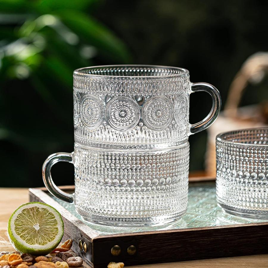 wookgreat　Vintage　Coffee　Clear　Mugs　Overnight　Glass　Spoons　Oats　of　Set　Containers　Embossed　Cute　Acc　14oz　and　Coffee　Bar　with　Cups　Bamboo　Lids