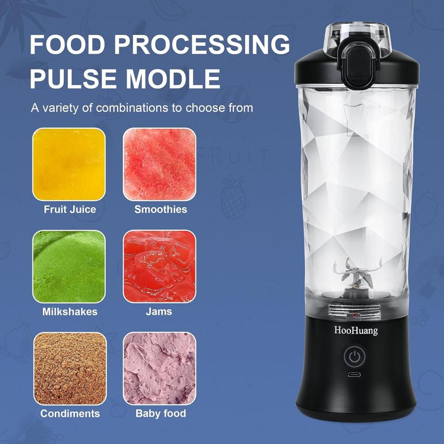 Portable　Blender　for　(Black)　and　Crushing　Fruit　Blades　Juicer　Ice　for　for　Type-C　20　Shakes　Mixer　Personal　Rechargeable　Oz　Smoothies　Kitchen　Sports