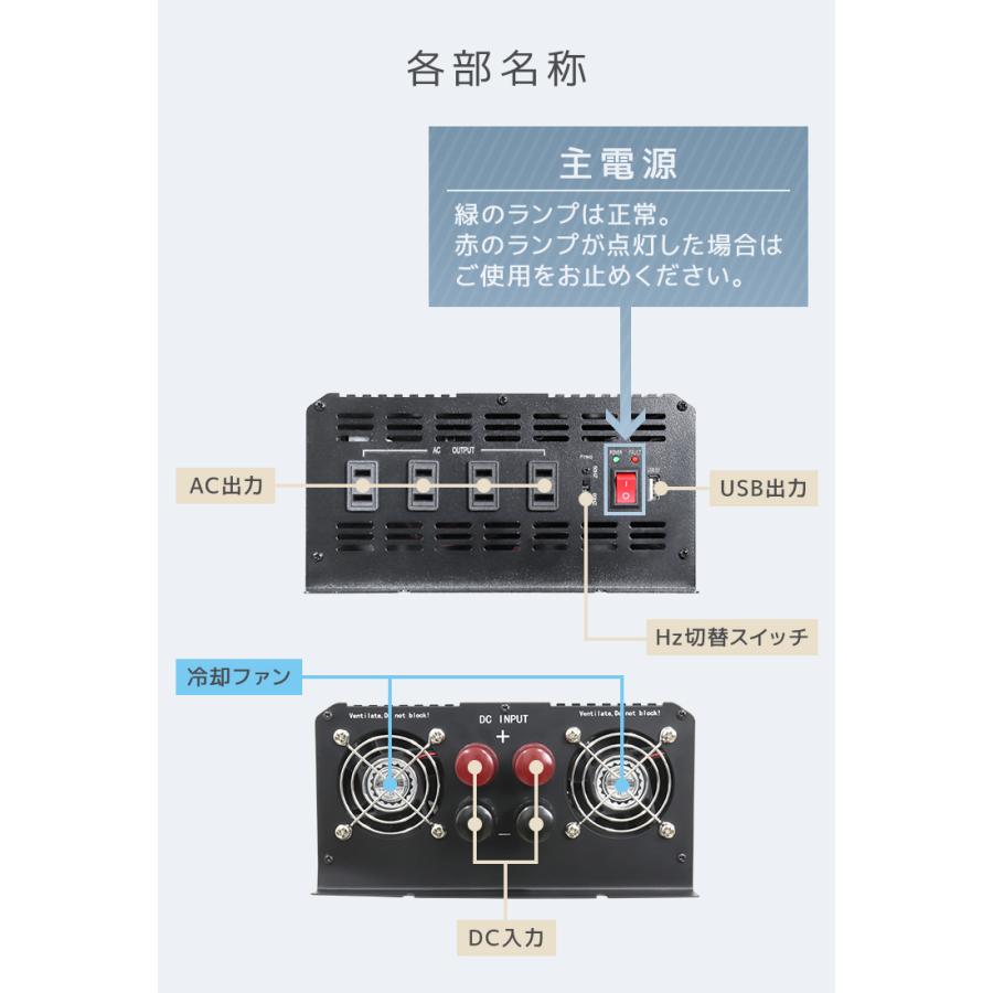 【定格出力2000W】インバーター 非常用電源 12V 100V ポータブル電源 定格 2000W 最大 4000W 修正波 疑似正弦波 矩形波 切替可能 自動車用｜grandfesta｜09