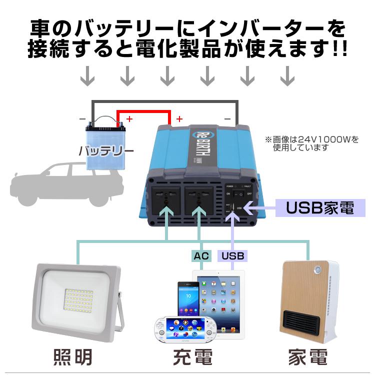 正弦波/定格出力2000W】インバーター 非常用電源 車 24V 100V 正弦波/定格出力2000W】インバーター 非常用電源 車 24V 100V