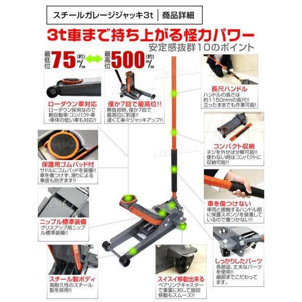 3トン/ブラック】低床フロアジャッキ 3t スチール製 油圧式 ガレージ