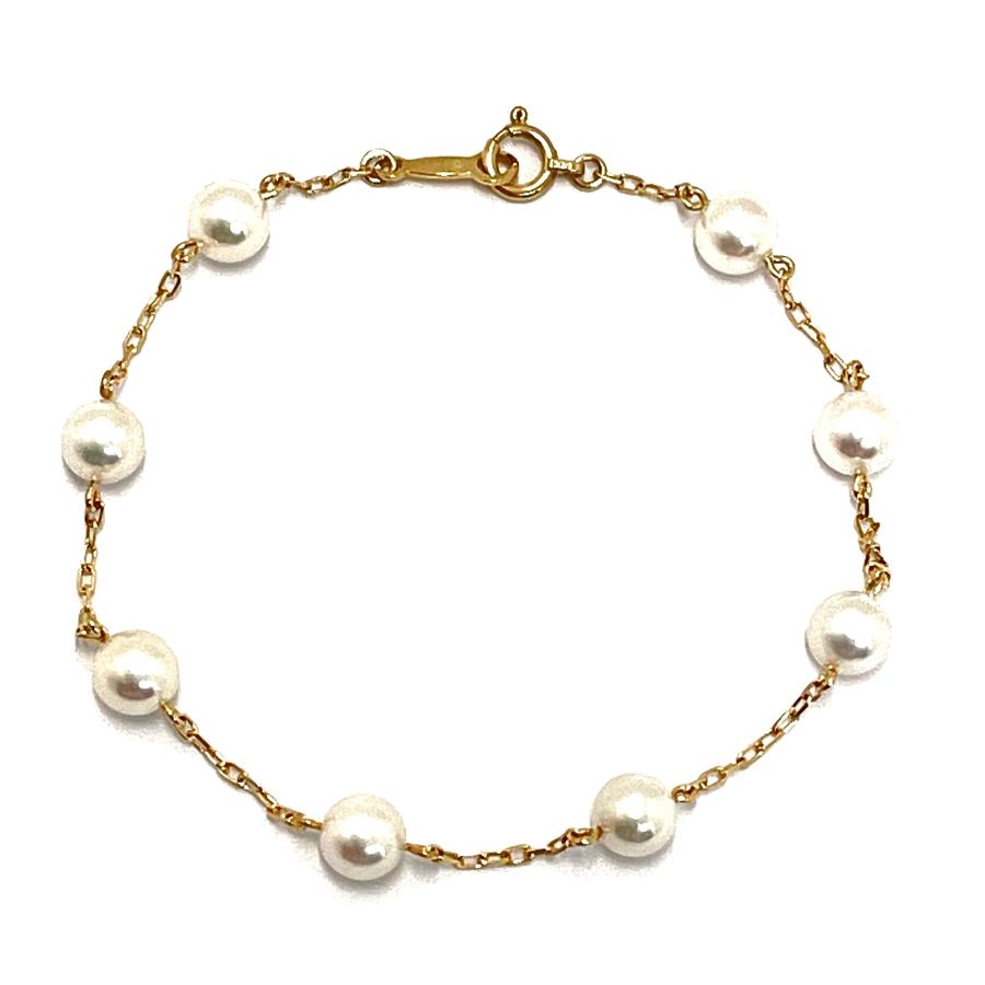 ミキモト　ステーションブレスレット K18 アコヤパール MIKIMOTO（ミキモト） パールブレスレット K18YG ステーション 5.2~5.4