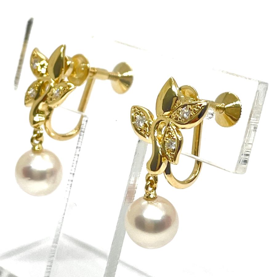 MIKIMOTO / ミキモト パール ダイヤ イヤリング K18YG 7.0mm アコヤ 