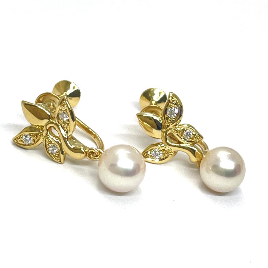 MIKIMOTO / ミキモト パール ダイヤ イヤリング K18YG 7.0mm アコヤ 
