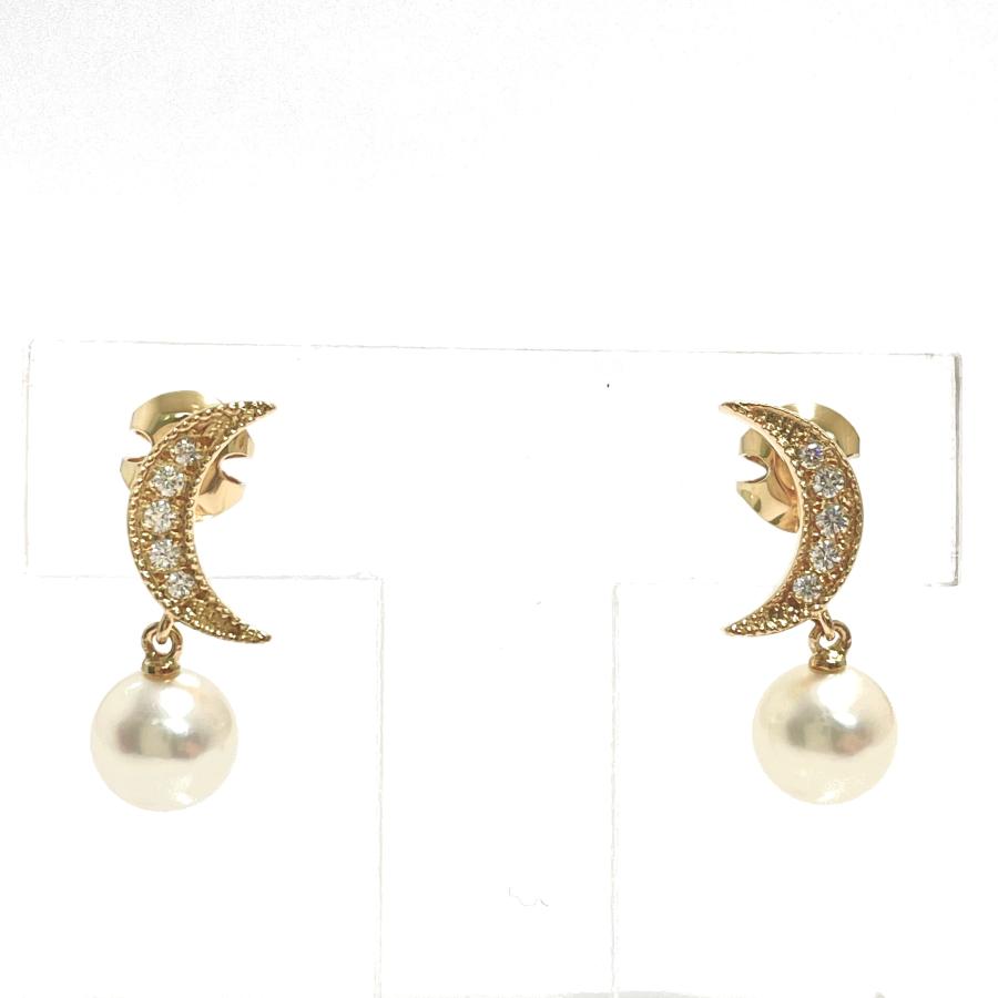 MIKIMOTO（ミキモト） パール ダイヤ ピアス ムーン K18YG 7.0mm 月