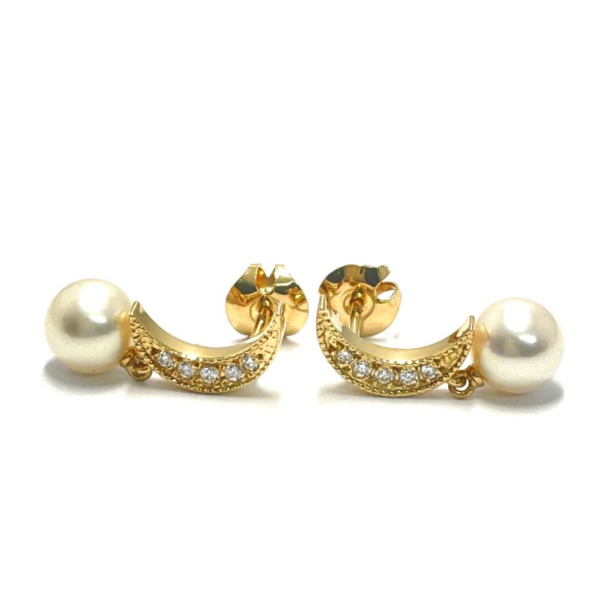 MIKIMOTO（ミキモト） パール ダイヤ ピアス ムーン K18YG 7.0mm 月