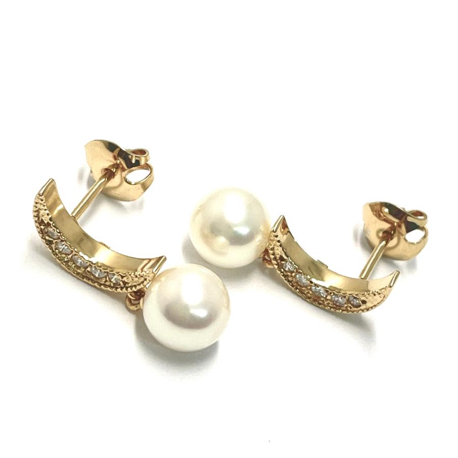 MIKIMOTO（ミキモト） パール ダイヤ ピアス ムーン K18YG 7.0mm 月