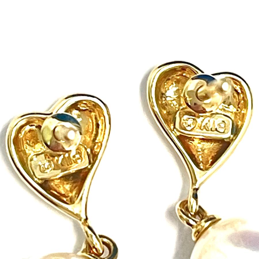 【美品】ミキモト 真珠島　パールピアス　ハート　K18WG MIKIMOTO（ミキモト） パールピアス ハート K18YG 5.9mm アコヤ真珠