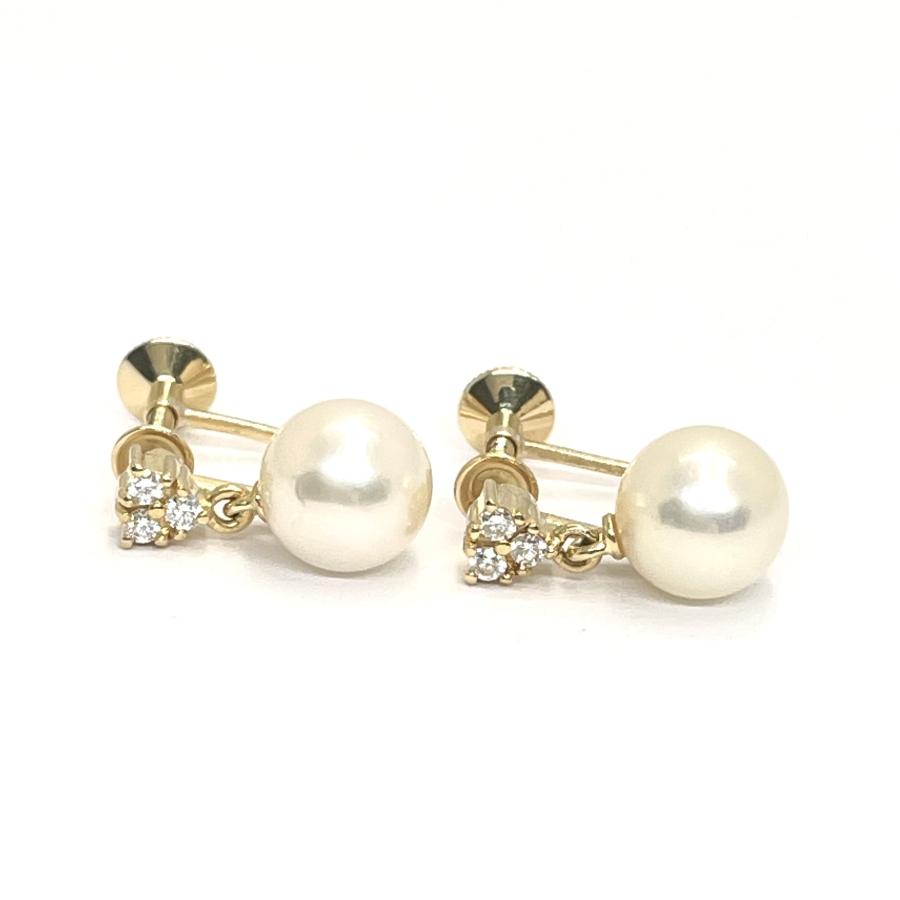 MIKIMOTO（ミキモト） パール ダイヤ イヤリング K18YG 7.0mm アコヤ 