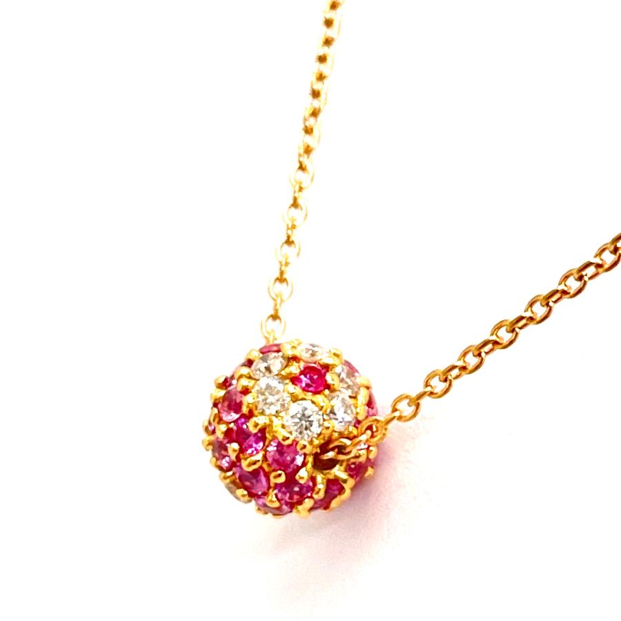 Ponte Vecchio / ポンテヴェキオ　サファイア ダイヤ フラワーボール ネックレス　750PG　0.21ct/0.64ct　プレゼント　ダイヤモンド　ペンダント_1