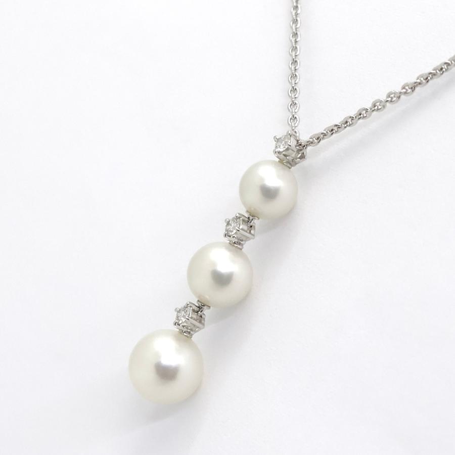 MIKIMOTO / ミキモト　パールダイヤネックレス　3P　K18WG　5.7〜7.3mm　アコヤ真珠　プレゼント　ペンダント