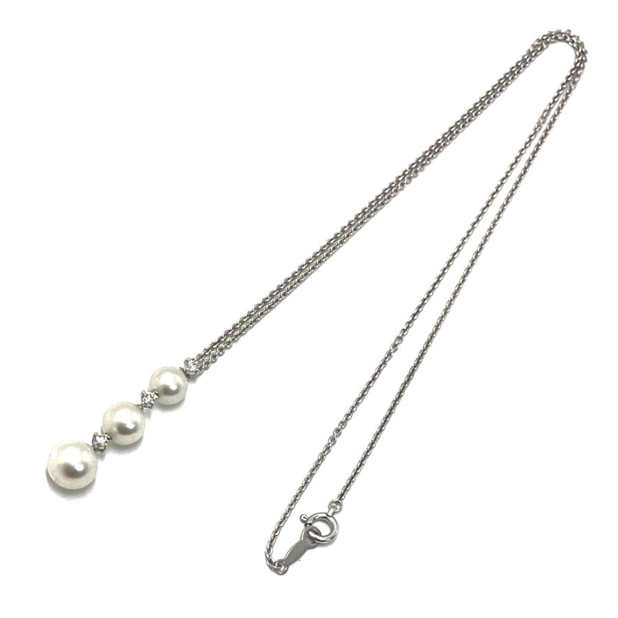 MIKIMOTO / ミキモト　パールダイヤネックレス　3P　K18WG　5.7〜7.3mm　アコヤ真珠　プレゼント　ペンダント