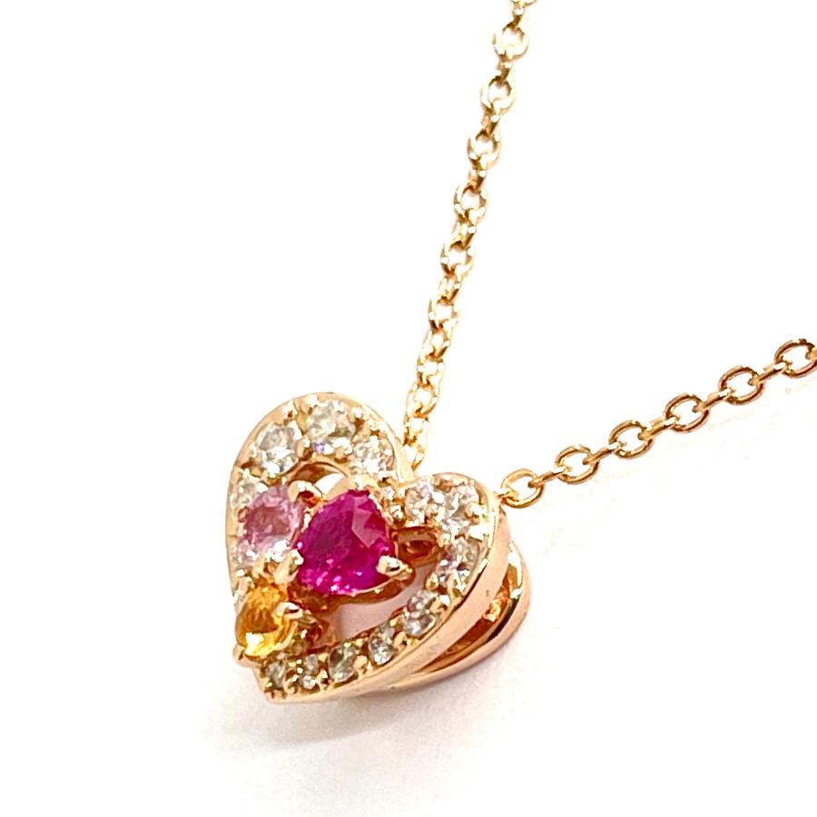 Ponte Vecchio / ポンテヴェキオ　ルビー サファイア ダイヤ ハート ネックレス　K18PG　0.12ct /0.10ct/0.20ct　プレゼント　ダイヤモンド　ペンダント_1