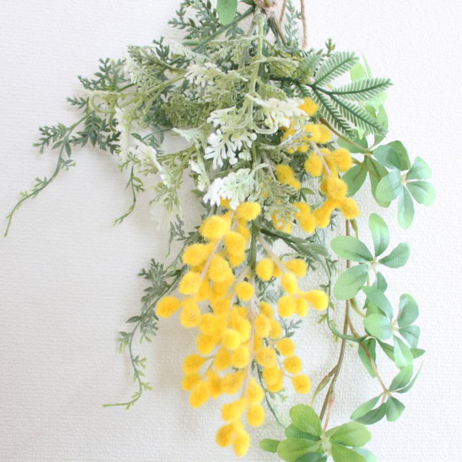ミモザ＆シュガーバイン ミニリース 壁掛け スワッグ おしゃれ 玄関