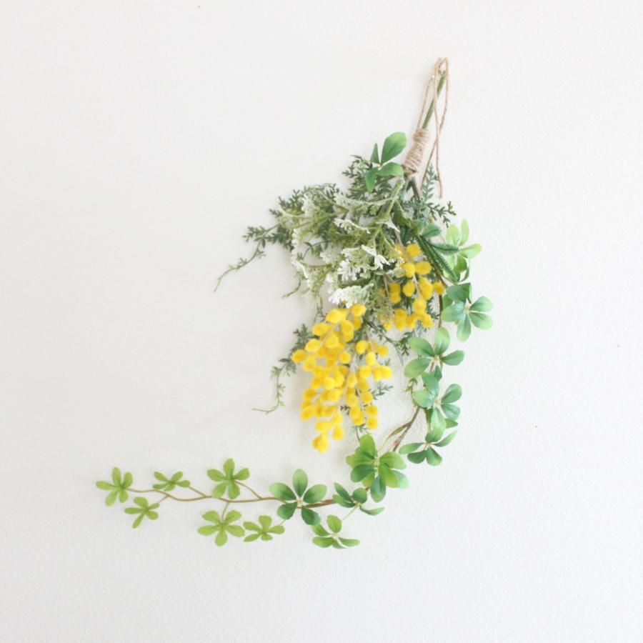 ミモザ＆シュガーバイン ミニリース 壁掛け スワッグ おしゃれ 玄関