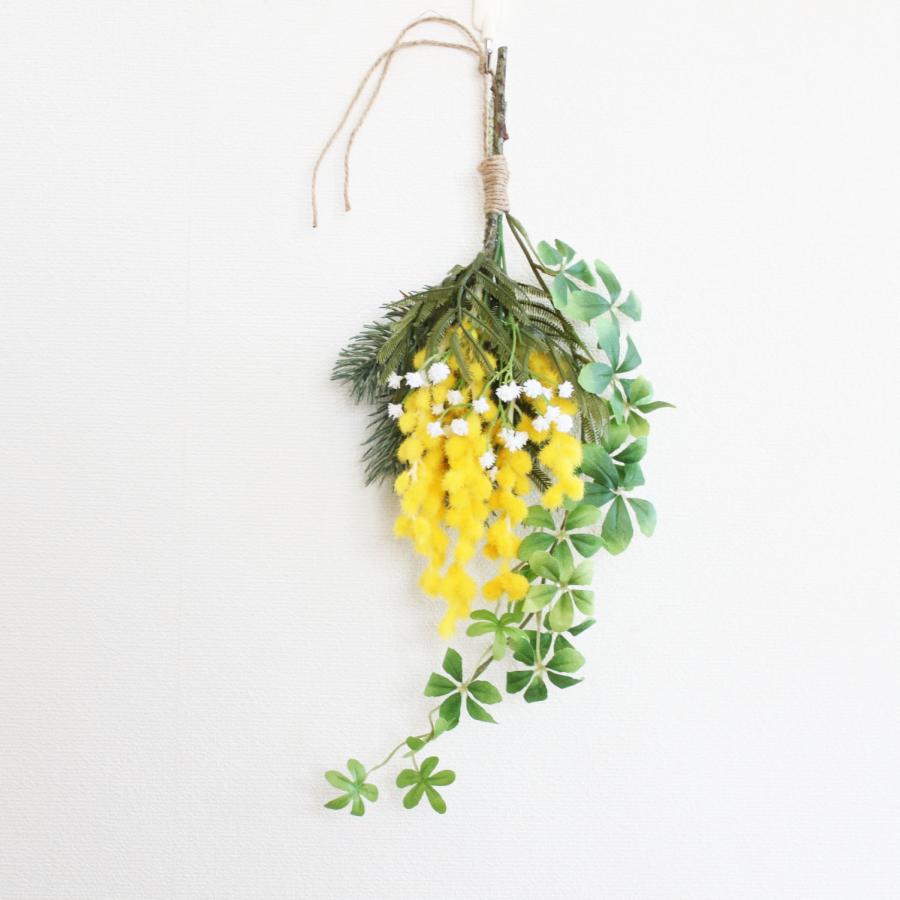 ミモザ＆かすみ草&シュガーバイン ミニリース 壁掛け スワッグ