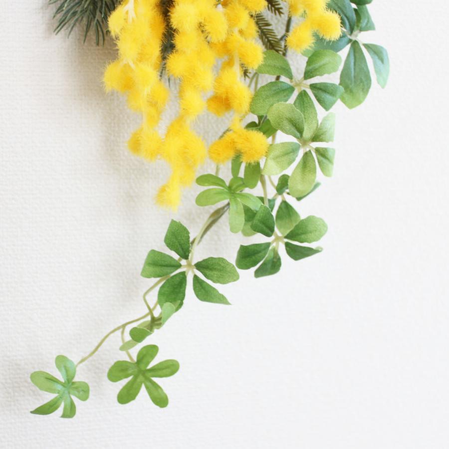 ミモザ＆かすみ草&シュガーバイン ミニリース 壁掛け スワッグ
