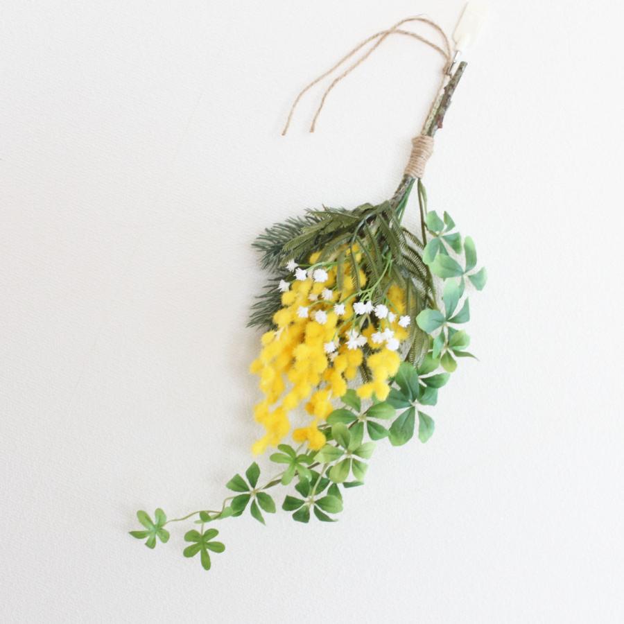 ミモザ＆かすみ草&シュガーバイン ミニリース 壁掛け スワッグ