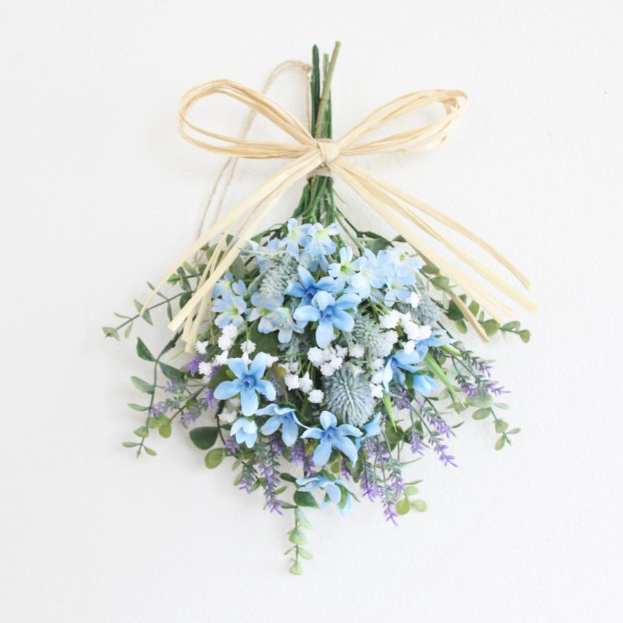 ブルースター ラベンダー 玄関ドア スワッグ 造花 夏リース