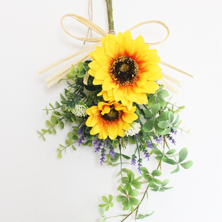 ひまわり シュガーバイン ユーカリ ラベンダー スワッグリース 造花