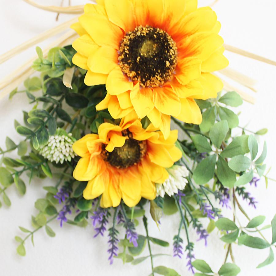 ひまわり シュガーバイン ユーカリ ラベンダー スワッグリース 造花
