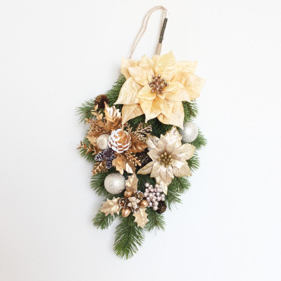 クリスマスリース 送料無料 スワッグリース ゴールド系 X6061