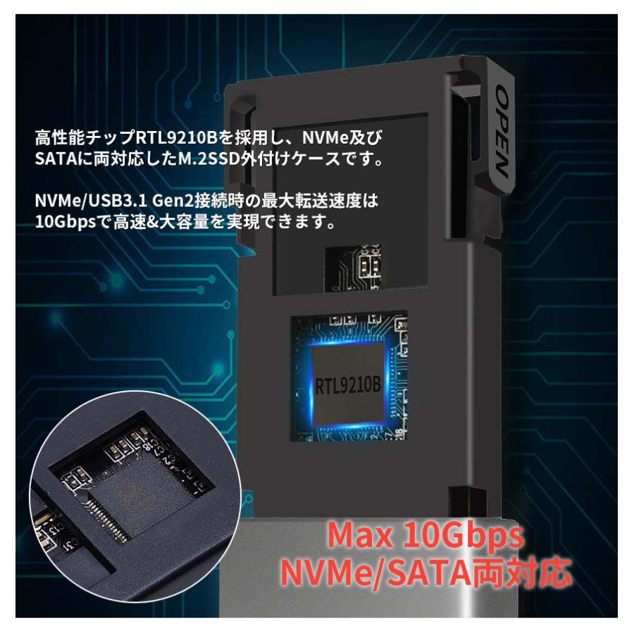 並行輸入品】 M.2 SSD 外付けケース NVMe SATA 対応 10Gbps 2TB USB