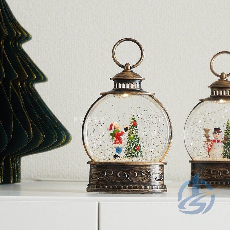 クリスマス スノードーム ランタン ライト付き オブジェ 雪景色
