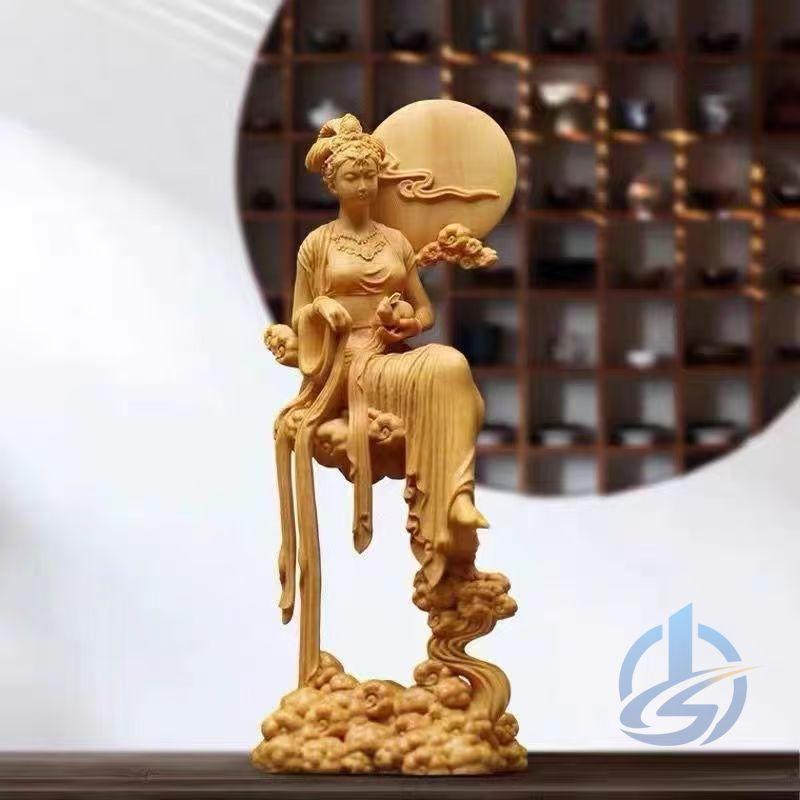 月の神 嫦娥 置物 木彫り 天女像 中秋 手作り 中国神話人物 中秋の