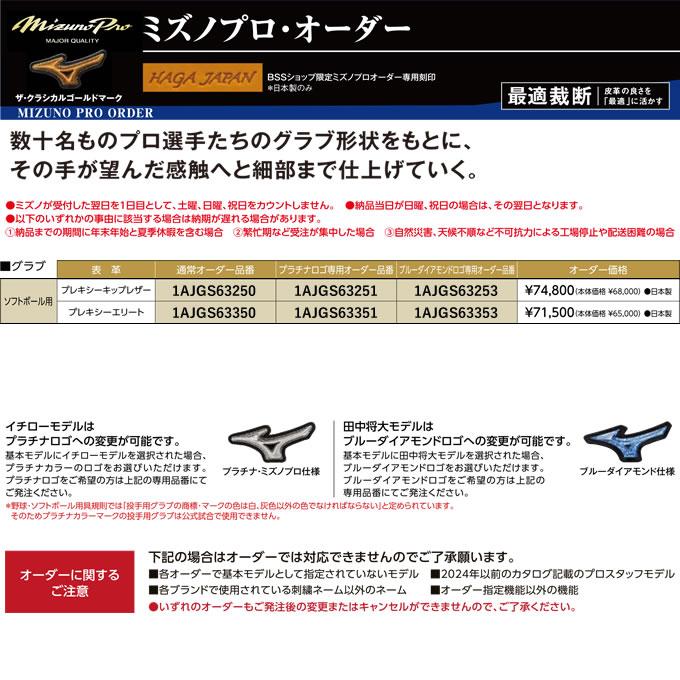 ＜受注生産＞ミズノ（MIZUNO） 革ソフトボール用オーダーグラブ ミズノプロ・オーダー 1AJGS63250 1AJGS63350 BSS MizunoPro オーダーシミュレーション グローブ | MIZUNO | 02