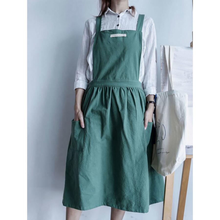 在庫一掃セール エプロン おしゃれ X型 左右ポケット付き ロング 透け
