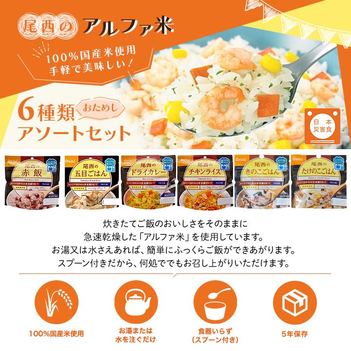 アルファ米 非常食セット 5 年保存 尾西 レンジプラスシリーズ 6種類