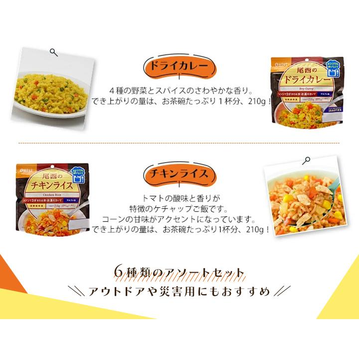 アルファ米 非常食セット 5 年保存 尾西 レンジプラスシリーズ 6種類