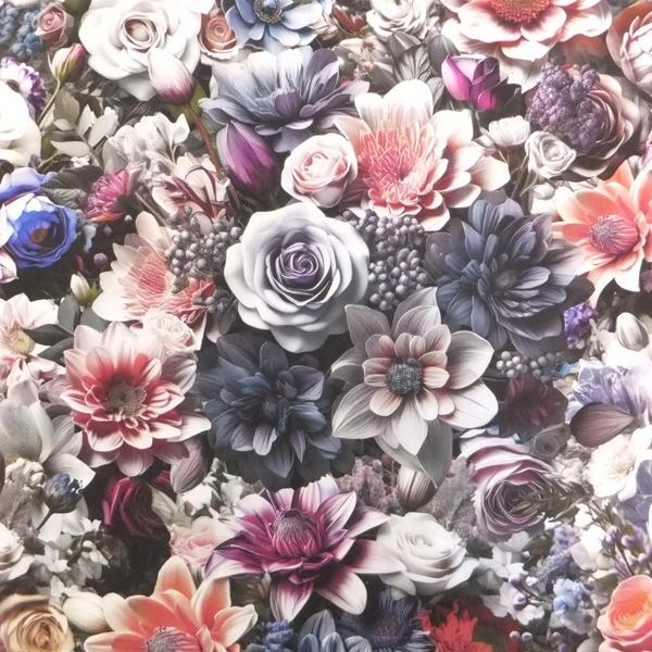 nora．リアルフラワーグレー　デジタルプリント　(綿 生地 布) | 