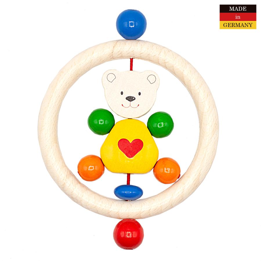 ドイツ製 木製 おしゃぶり 無料ラッピング ハートベア ラトル 歯固め