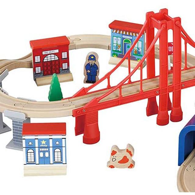 送料無料 マキシム 木製レール デラックスセットと音踏切 巛 ブリオ