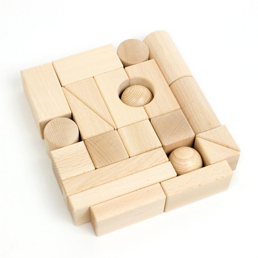 グランパパオリジナル 日本製 白木積み木セット 収納袋付き 22ピース