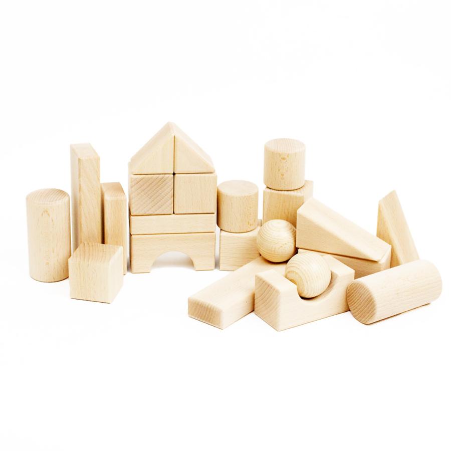 グランパパオリジナル 日本製 白木積み木セット 収納袋付き 22ピース
