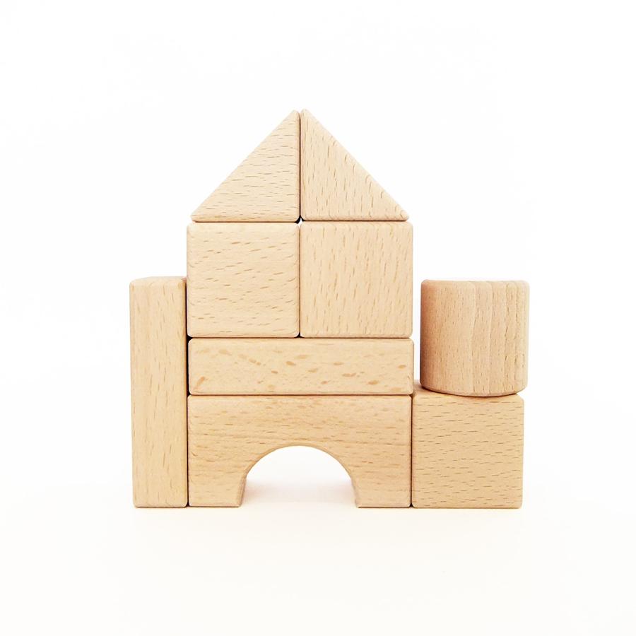 グランパパオリジナル 日本製 白木積み木セット 収納袋付き 22ピース