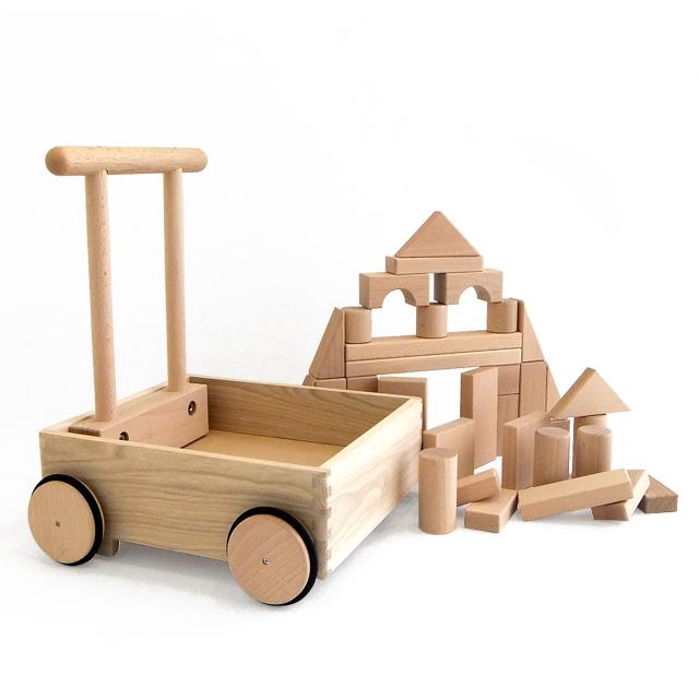 KOIDE 日本製 押し車付き 白木積み木 巛 国産 積木 つみき 赤ちゃん 6