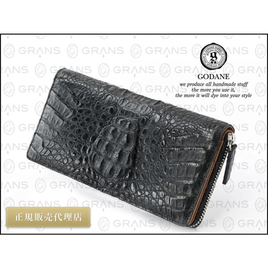 GODANE クロコダイル・ラウンドファスナー ブラック GODANE ゴダン 本革 クロコダイル ラウンドファスナー メンズ 長