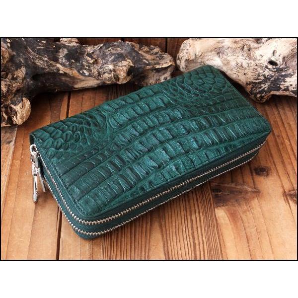 財布 父の日 カイマン クロコダイル ラウンドファスナー GODANE ゴダン  Ｗ ダブルファスナー 財布 テールレザー spcw8056cp DarkGreen インサイドグリーン