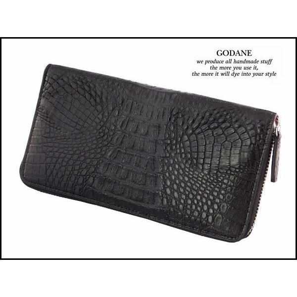 GODANE クロコダイル・ラウンドファスナー ブラック GODANE ゴダン 本革 クロコダイル ラウンドファスナー メンズ 長