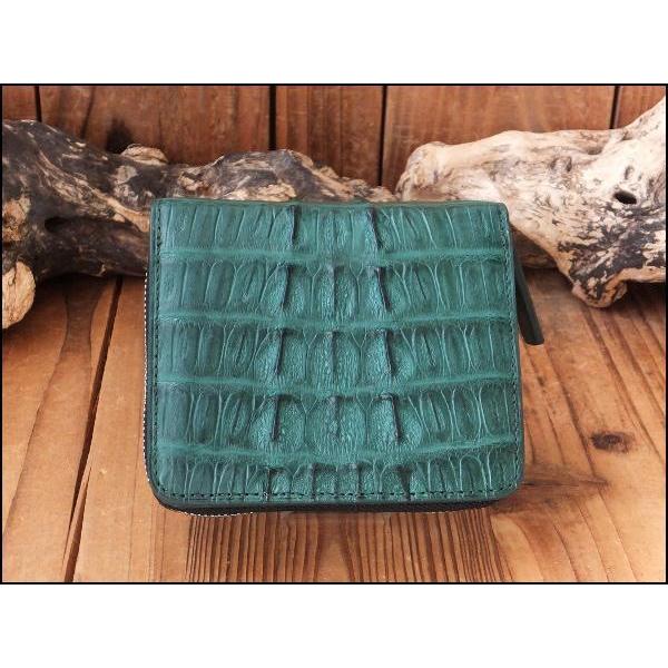 極美品 クロコダイル カイマン ラウンドファスナー 長財布 グリーン系 極美品☆グリーンカイマン長財布 極美品 クロコダイル カイマン